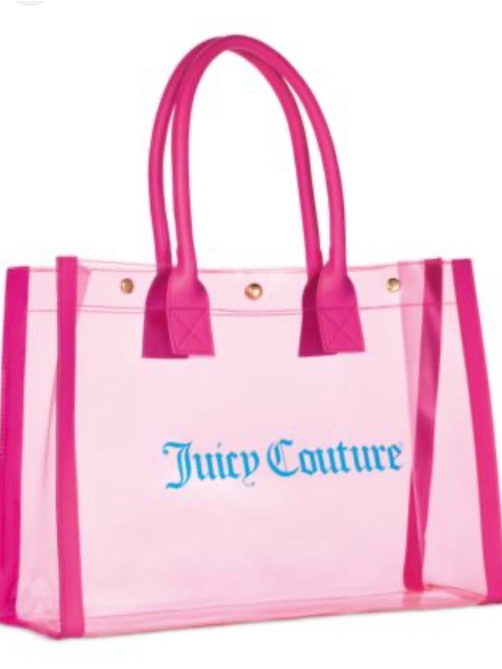 Juicy Couture Pink Clear PVC Tote Bag Blue Logo Beach Pool Shopper y2k